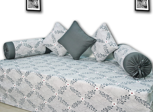 Prism Printed Floral 144 TC 6 Pcs Cotton Diwan Set - Grey