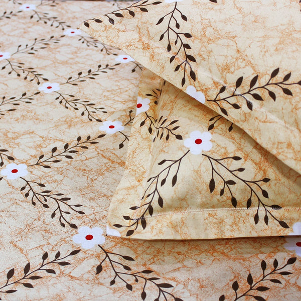 Soft Floral Print 144 TC Cotton Fitted Bedsheet In Yellow At Best Prices