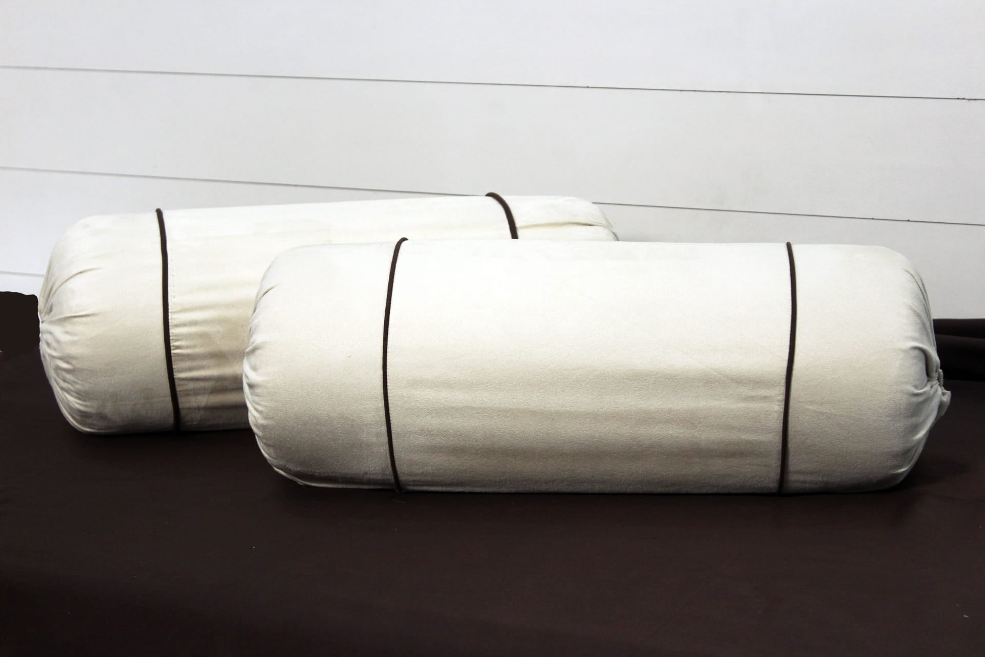 Luxurious Cream Velvet Bolster Cover Set in Imported Suede Polyester Material -2Pcs