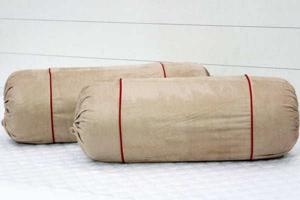 Luxurious Beige Velvet Bolster Cover Set in Imported Suede Polyester Material -2Pcs