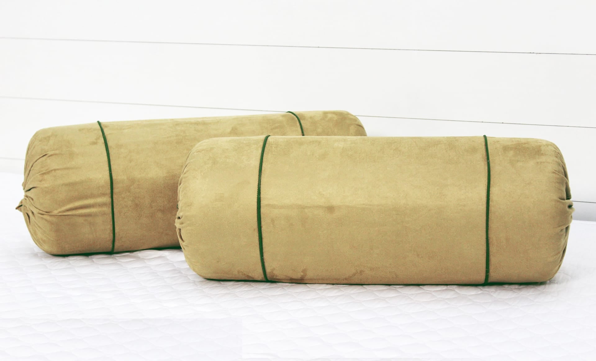 Luxurious Mehndi Green Velvet Bolster Cover Set in Imported Suede Polyester Material -2Pcs