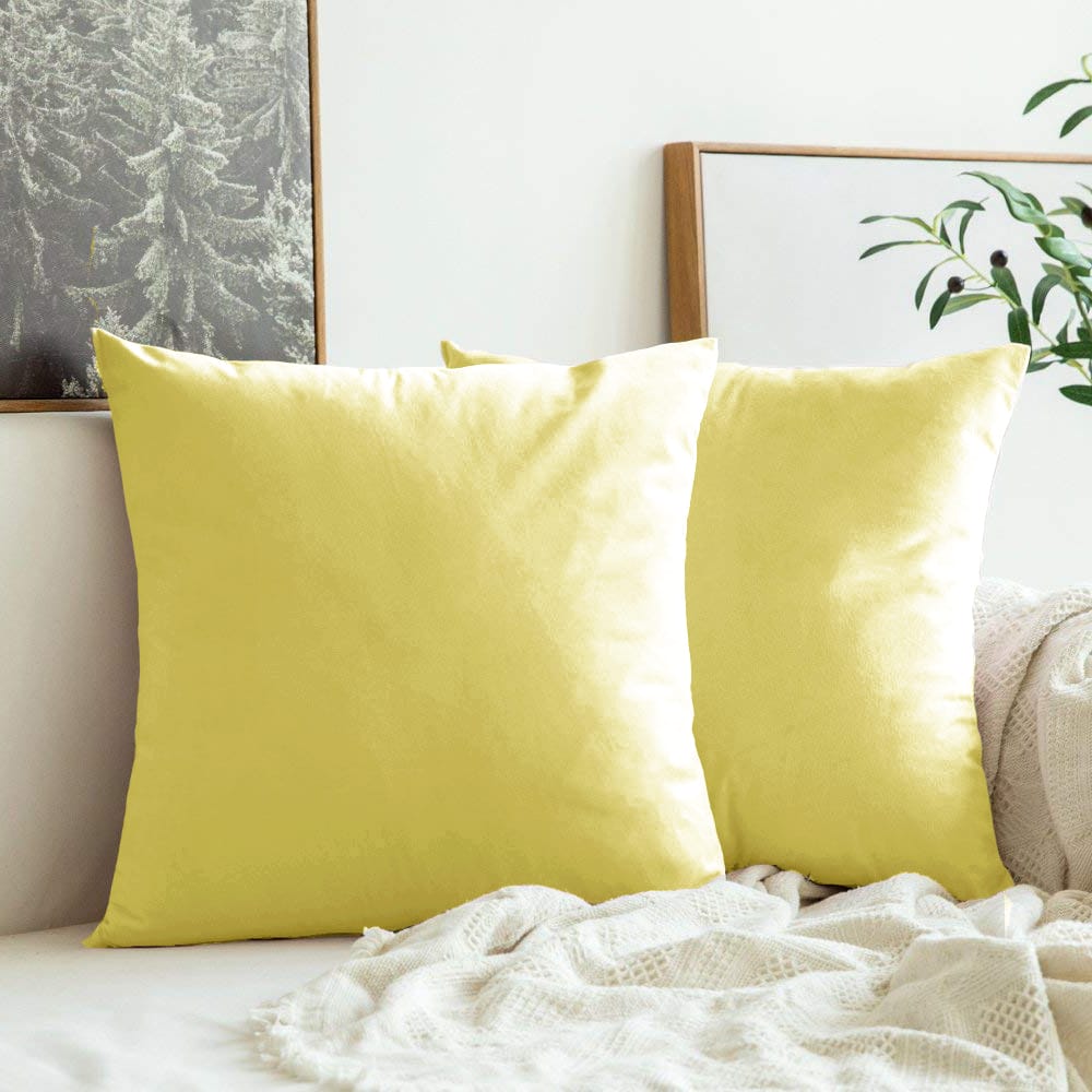Luxurious Microfiber Suede Velvet Cushion Cover Set in Lemon Yellow  online in India