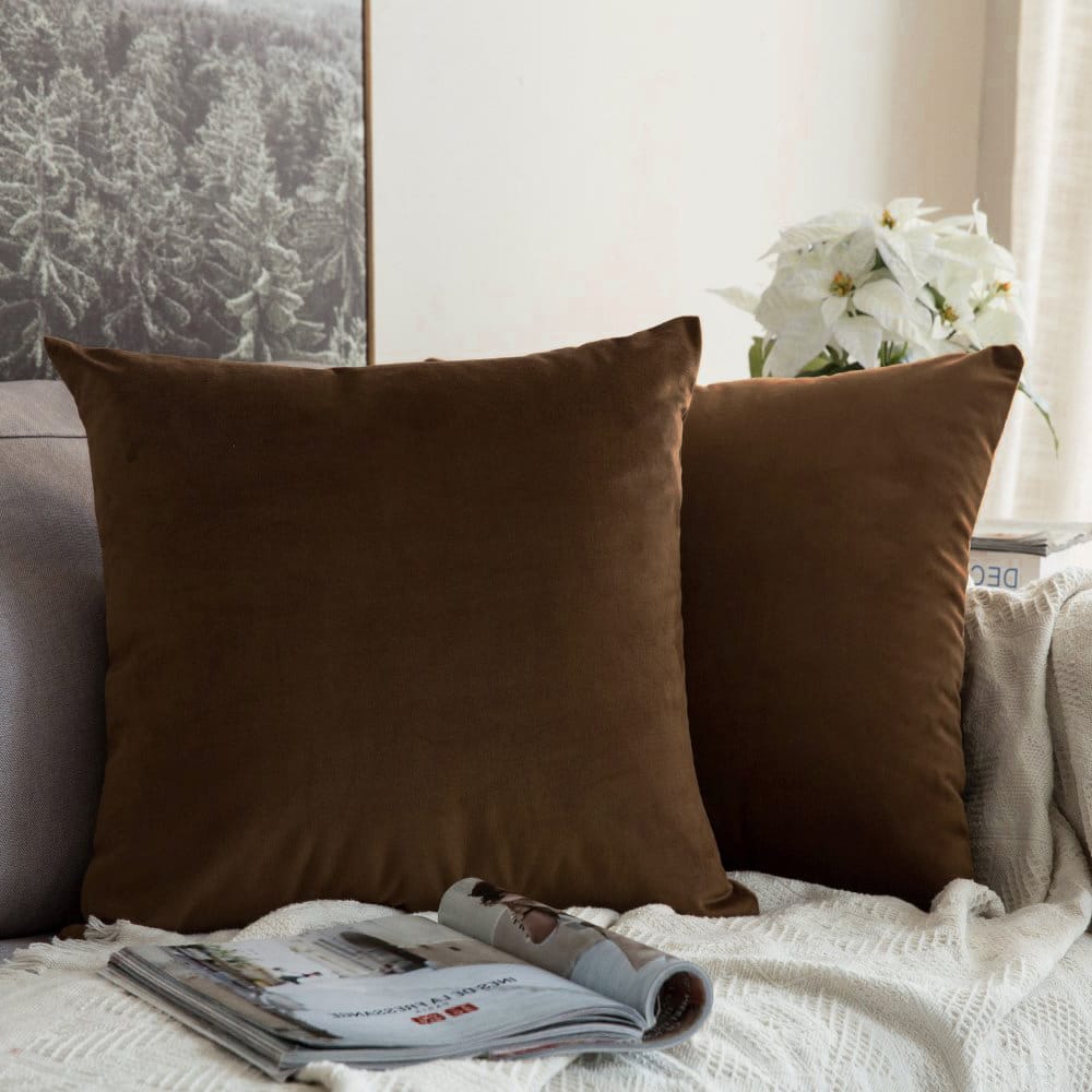 Luxurious Microfiber Suede Velvet Cushion Cover Set in Coffee Brown online in India
