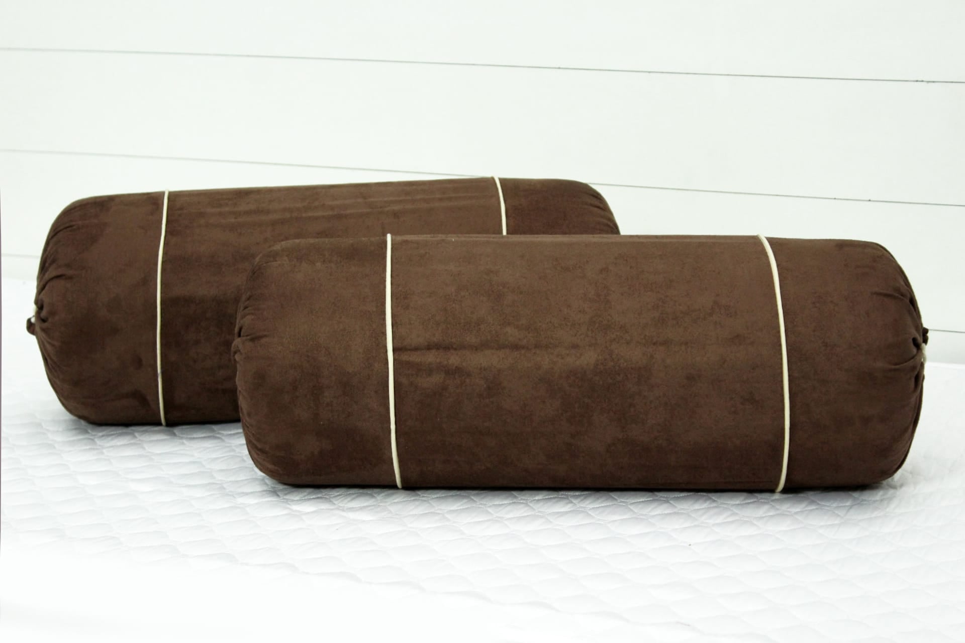 Luxurious Coffee Brown  Velvet Bolster Cover Set in Imported Suede Polyester Material -2Pcs