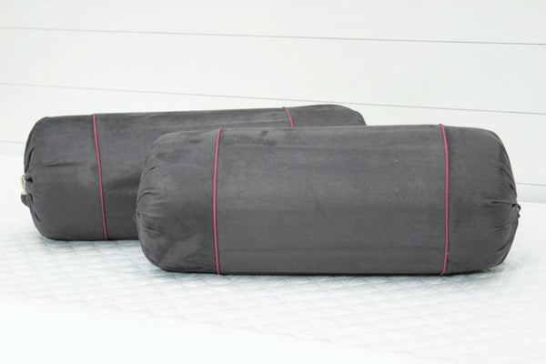 Imported Suede Polyester Velvety 2 Pcs Bolster Cover set - Grey
