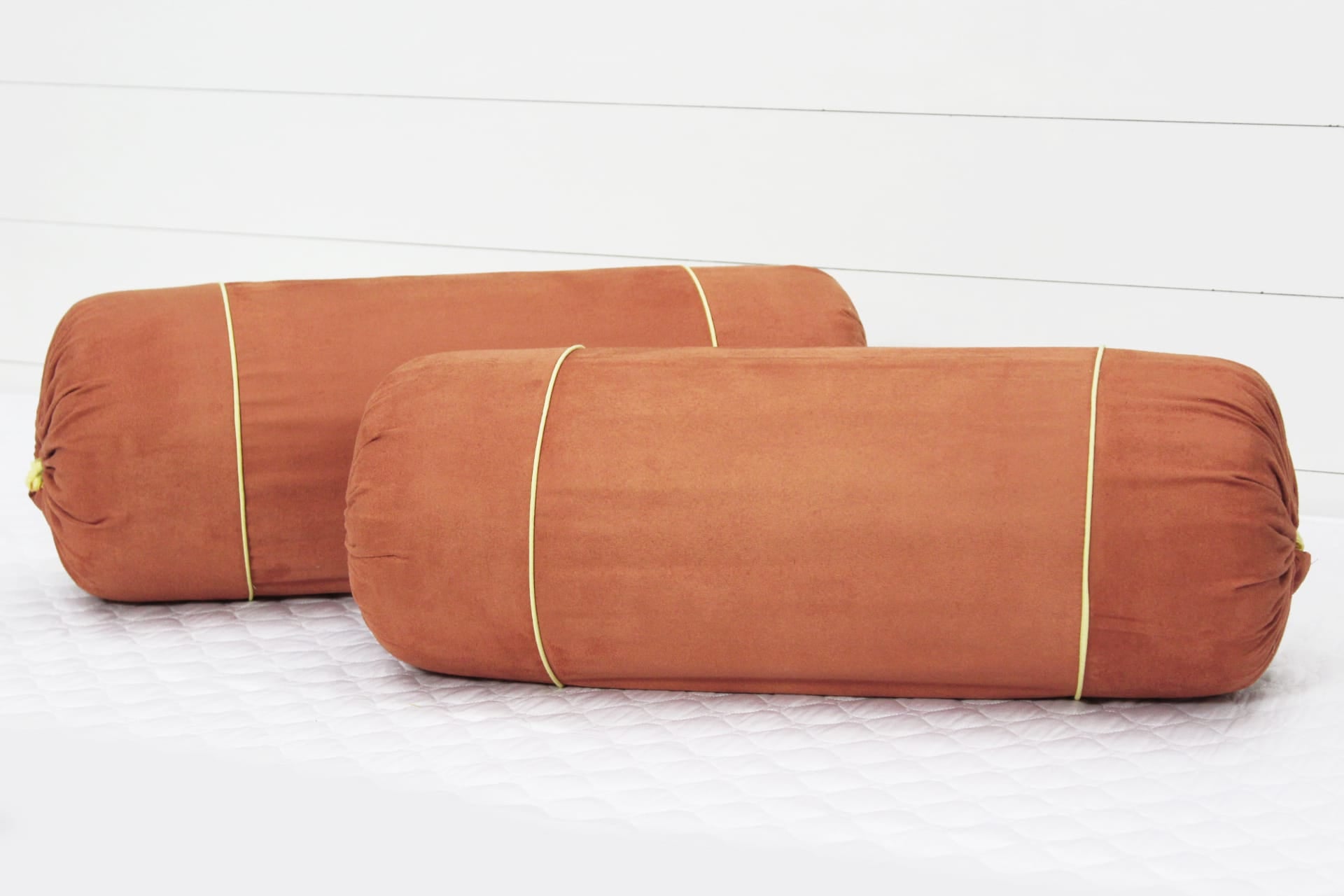 Luxurious Orange Velvet Bolster Cover Set in Imported Suede Polyester Material -2Pcs