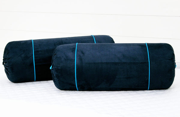 Imported Suede Polyester Velvety 2 Pcs Bolster Cover set - Navy Blue