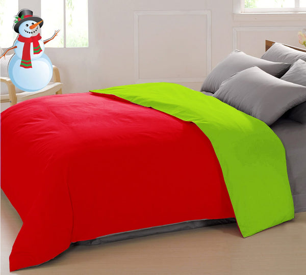 Soft Plain 210 Mercerised Cotton Duvet Cover In Red & Green Online At Best Prices