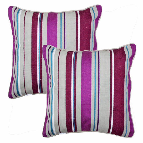 ALPHA Woven  Cotton Stripes2 Pcs Cushion Cover set - Magenta