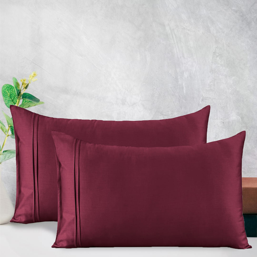 Soft Burgundy 400 TC Cotton Satin Designer Pillow Covers Online In India