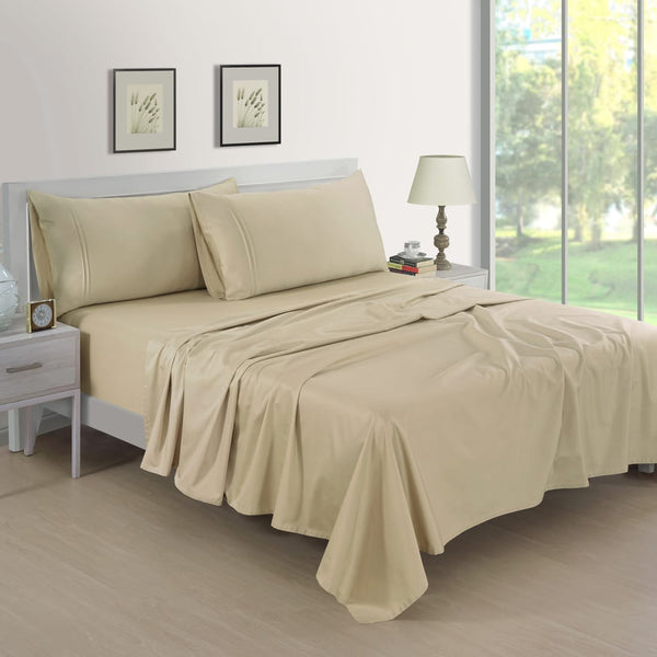 Soft Cotton Plain 400 TC Satin Fitted Bedsheet In Beige At Best Prices 