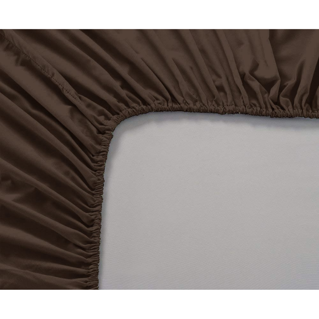Soft Cotton Plain 210 TC Single Fitted Bedsheet In Coffee Brown at Best Prices