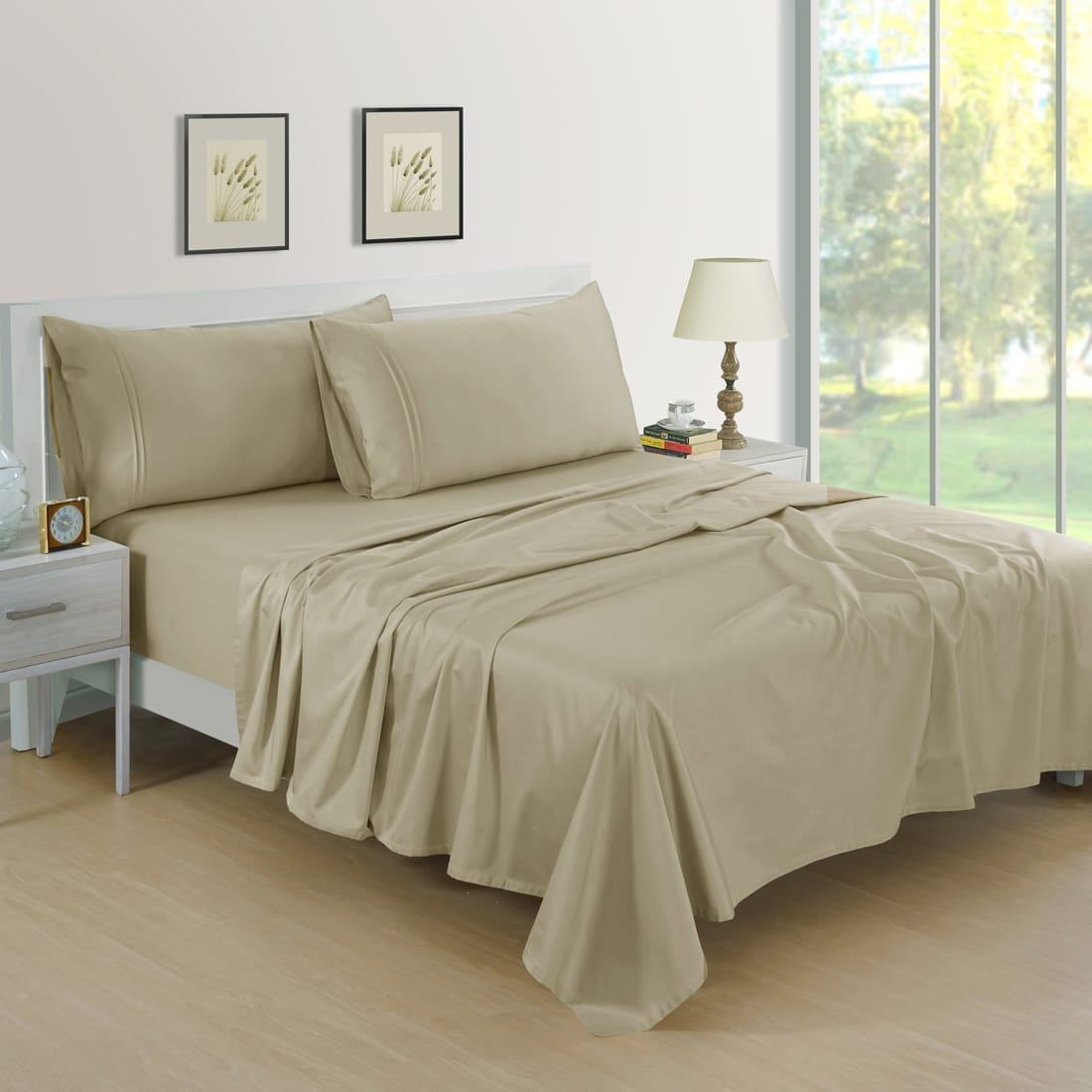 Soft Cotton Plain 400 TC Satin Fitted Bedsheet In Khaki At Best Prices 