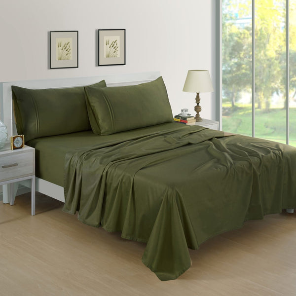 Soft Plain 400 TC Cotton Satin King Size Fitted Bedsheet In Bottle Green