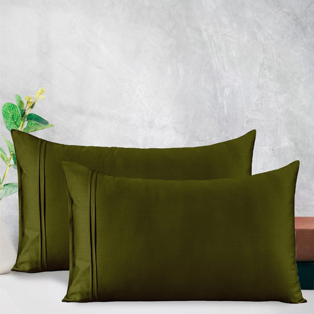 Soft Army Green 400 TC Cotton Satin Designer Pillow Covers Online In India