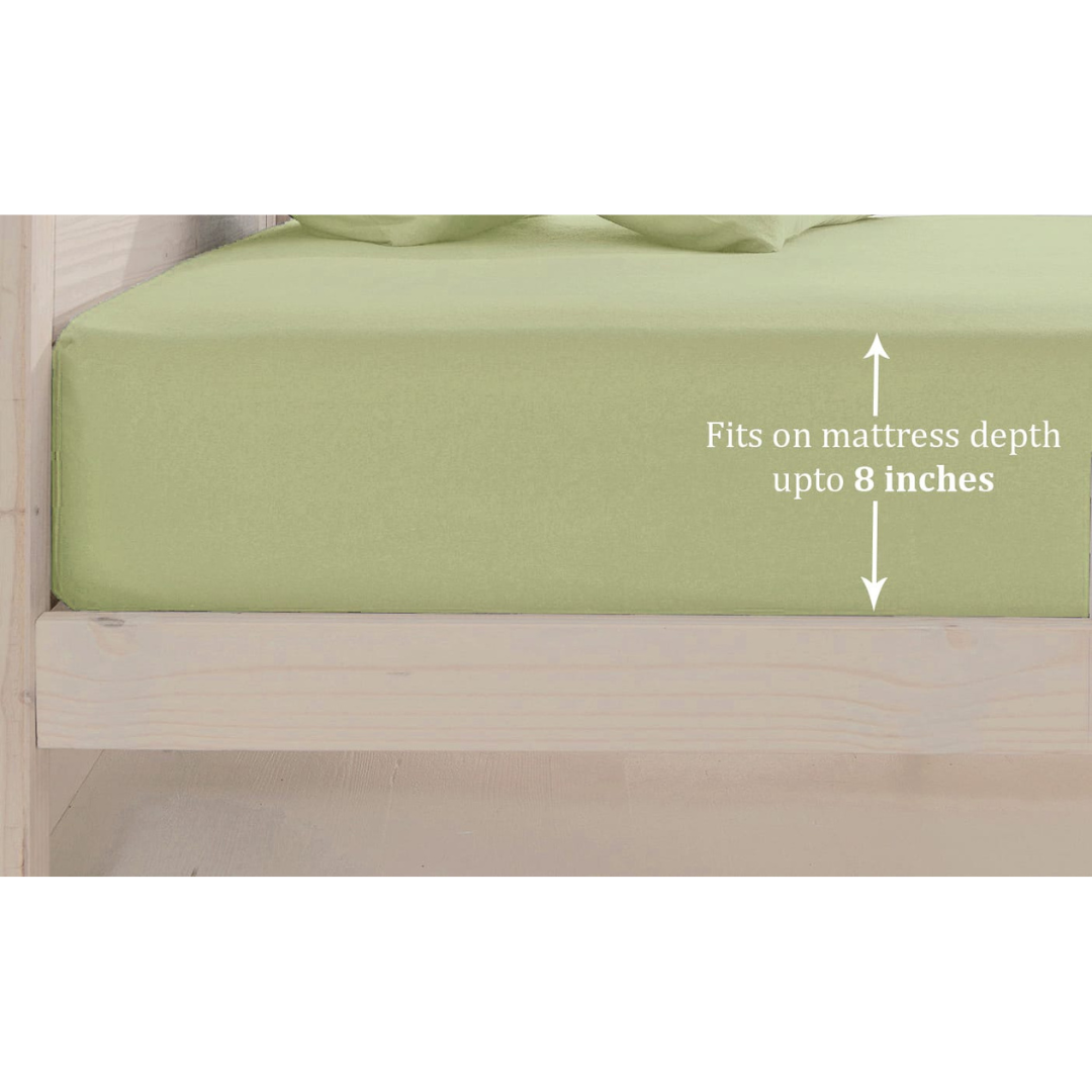Soft Cotton Plain 400 TC Satin Fitted Bedsheet In Light Green At Best Prices