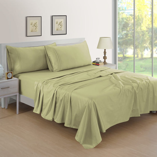 Plain Cotton Satin 400 TC Fitted Bedsheet - Light Green