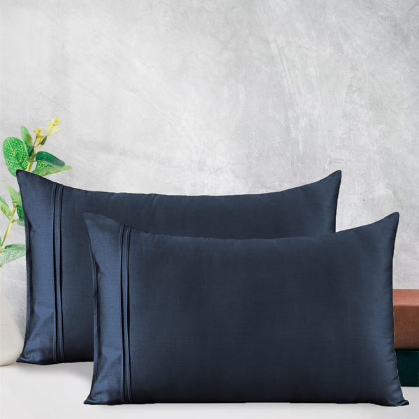 Soft Navy Blue 400 TC Cotton Satin Designer Pillow Covers Online In India