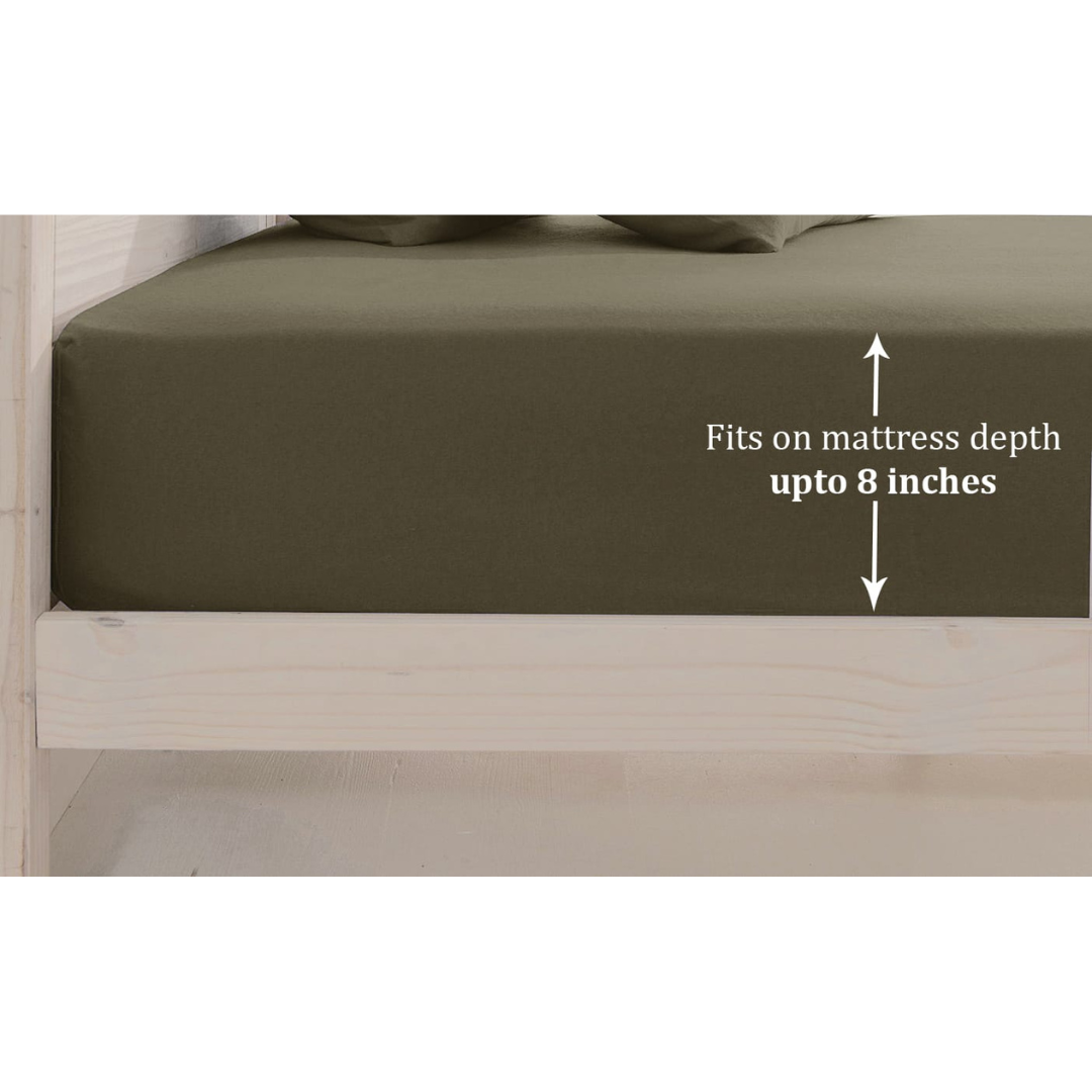 Stylish Plain Golden Brown 400 TC Cotton Satin Fitted Bedsheet Online In India