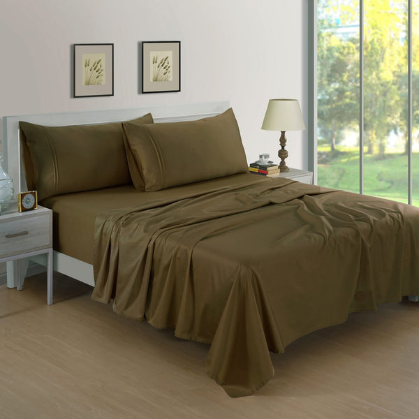 Stylish Plain Golden Brown 400 TC Cotton Satin Fitted Bedsheet Online In India 