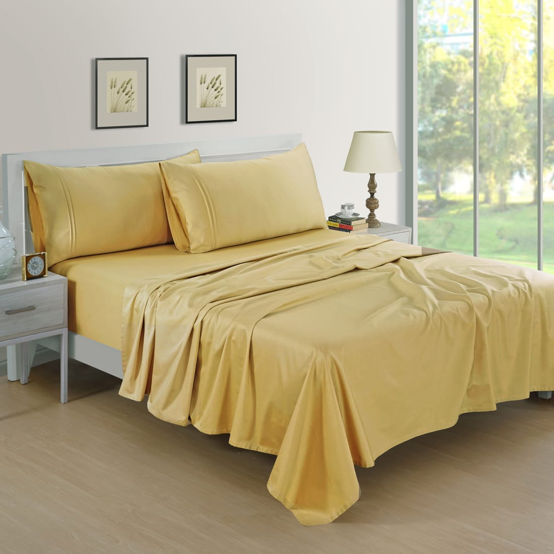 Soft Plain 400 TC Cotton Satin Fitted Bedsheet In Golden Brown At Best Prices