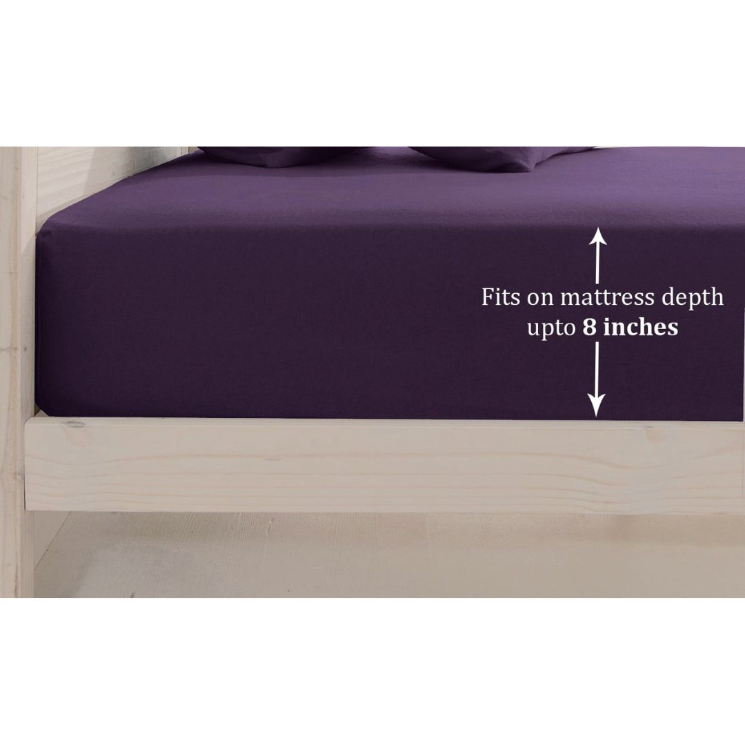 Soft Plain 400 TC Cotton Satin Fitted Bedsheet In Purple At Best Prices