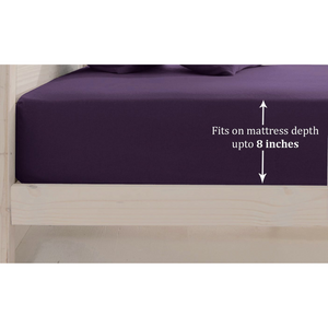 Soft Plain 400 TC Cotton Satin Fitted Bedsheet In Purple At Best Prices