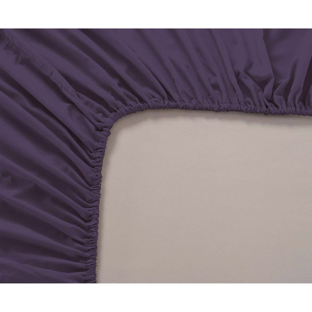Soft Plain 400 TC Cotton Satin Fitted Bedsheet In Purple At Best Prices