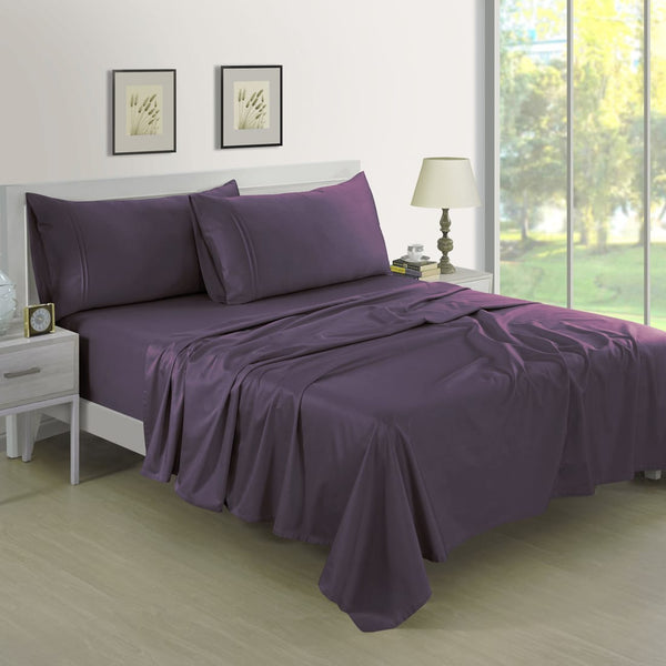 Soft Plain 400 TC Cotton Satin Fitted Bedsheet In Purple At Best Prices
