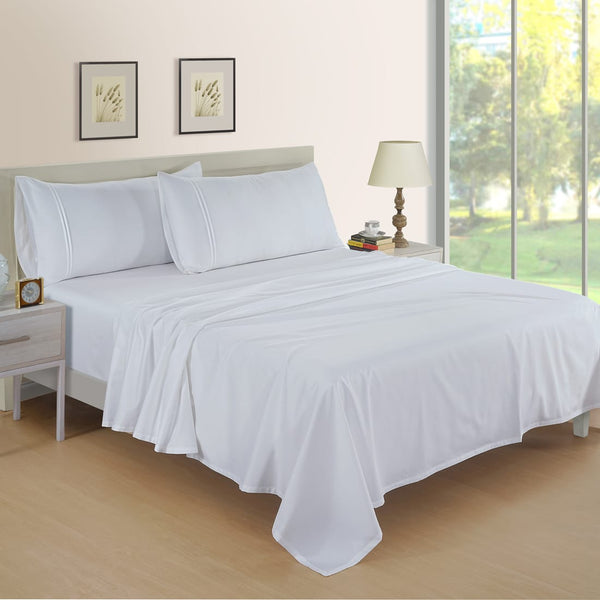 Soft Plain 400 TC Cotton Satin Fitted Bedsheet in White At Best Prices 