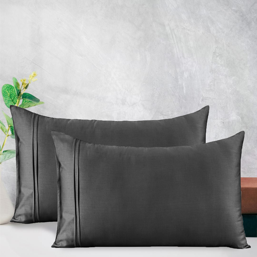 Cotton Satin 400 TC Designer Pillow Covers, Dark Grey