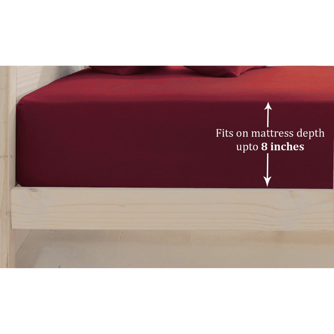 Soft Cotton Plain 400 TC Satin Fitted Bedsheet In Maroon at Best Prices