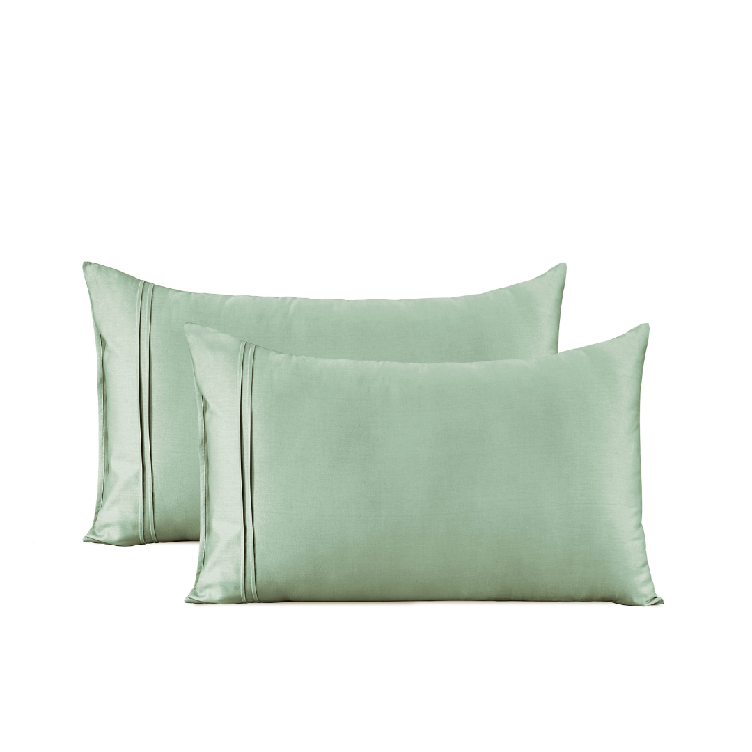 Soft Plain 250 TC Cotton Satin Fitted Bedsheet In Sage Green Online In India