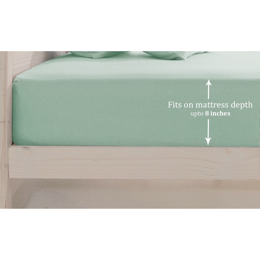 Soft Plain 250 TC Cotton Satin Fitted Bedsheet In Sage Green Online In India