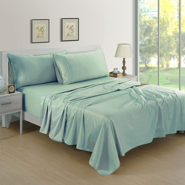 Plain Cotton Satin 400 TC Fitted Bedsheet - Sage Green