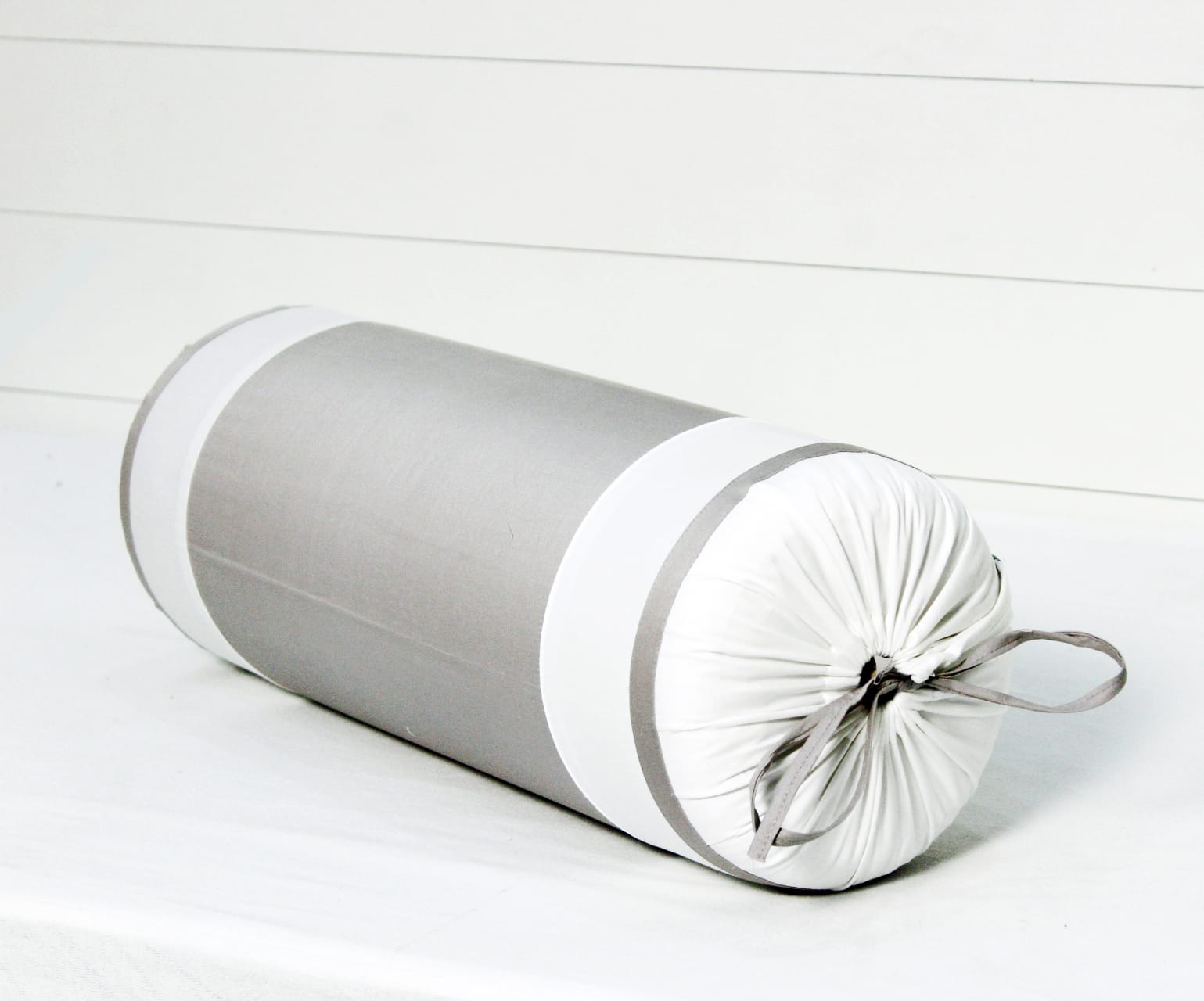400 TC Luxurious Cotton Satin Bolster Cover Set in Silver-2Pcs