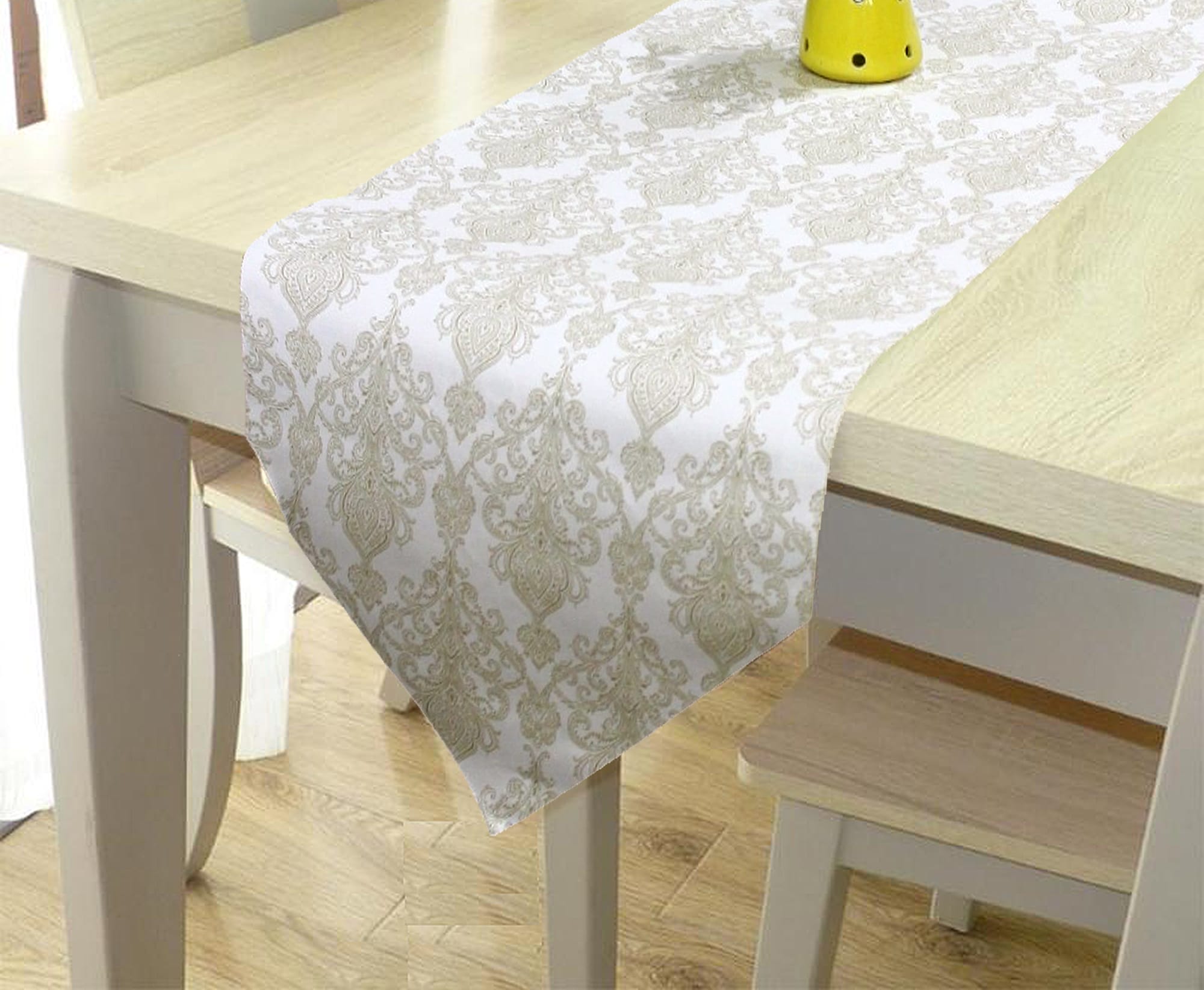 300 TC Motif Cotton Table Runner for 6 Seater Table in Beige online 