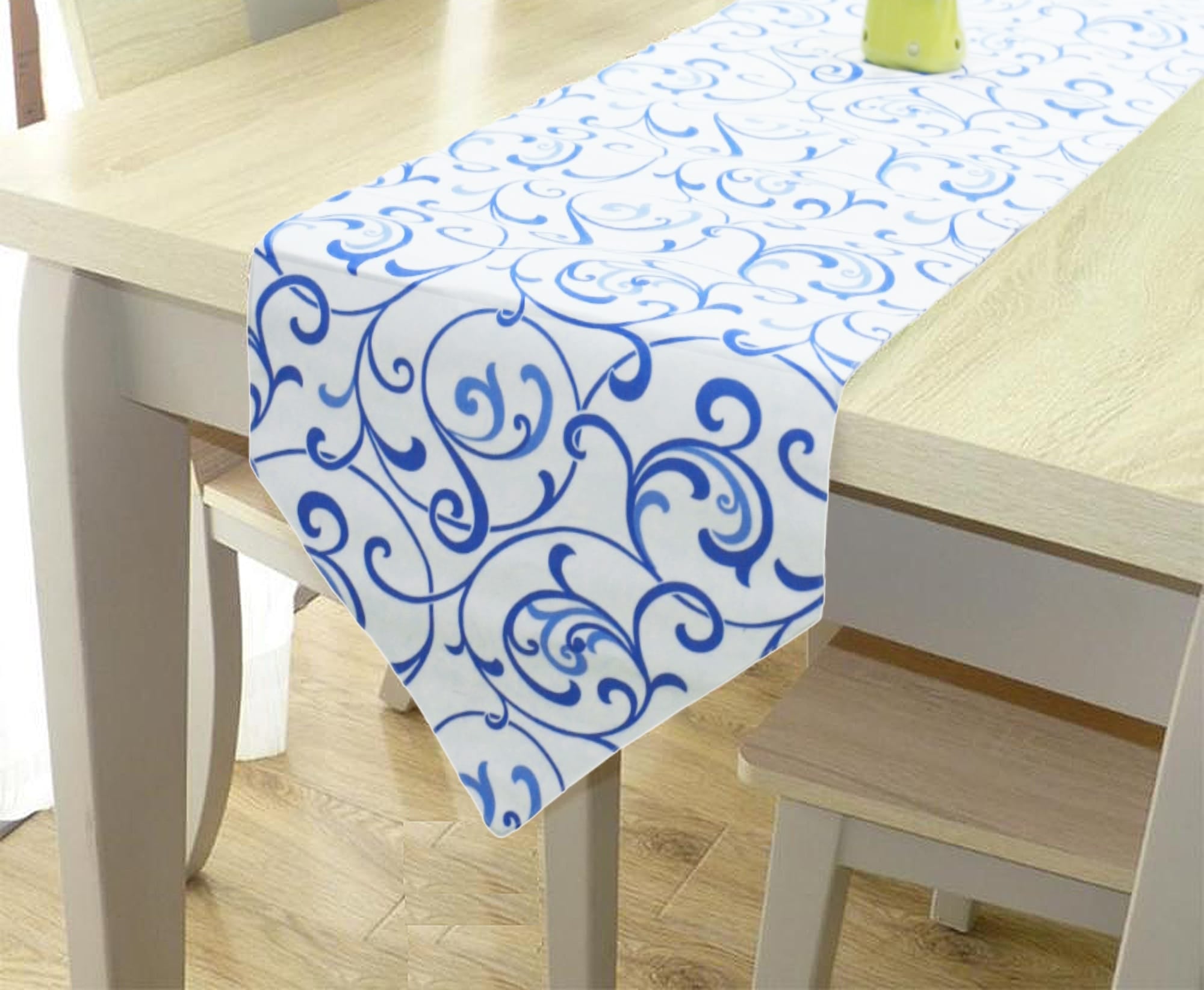 Cotton 144 TC Floral Table Runner for 6 Seater Table - Blue