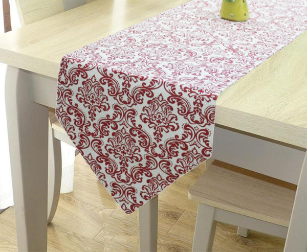 Cotton 144 TC Damask Table Runner for 6 Seater Table - Maroon