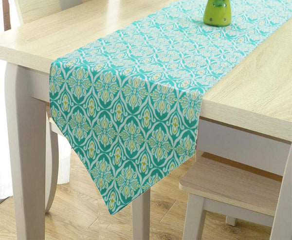 144 TC Ikat Cotton Table Runner for 6 Seater Table in Aqua online