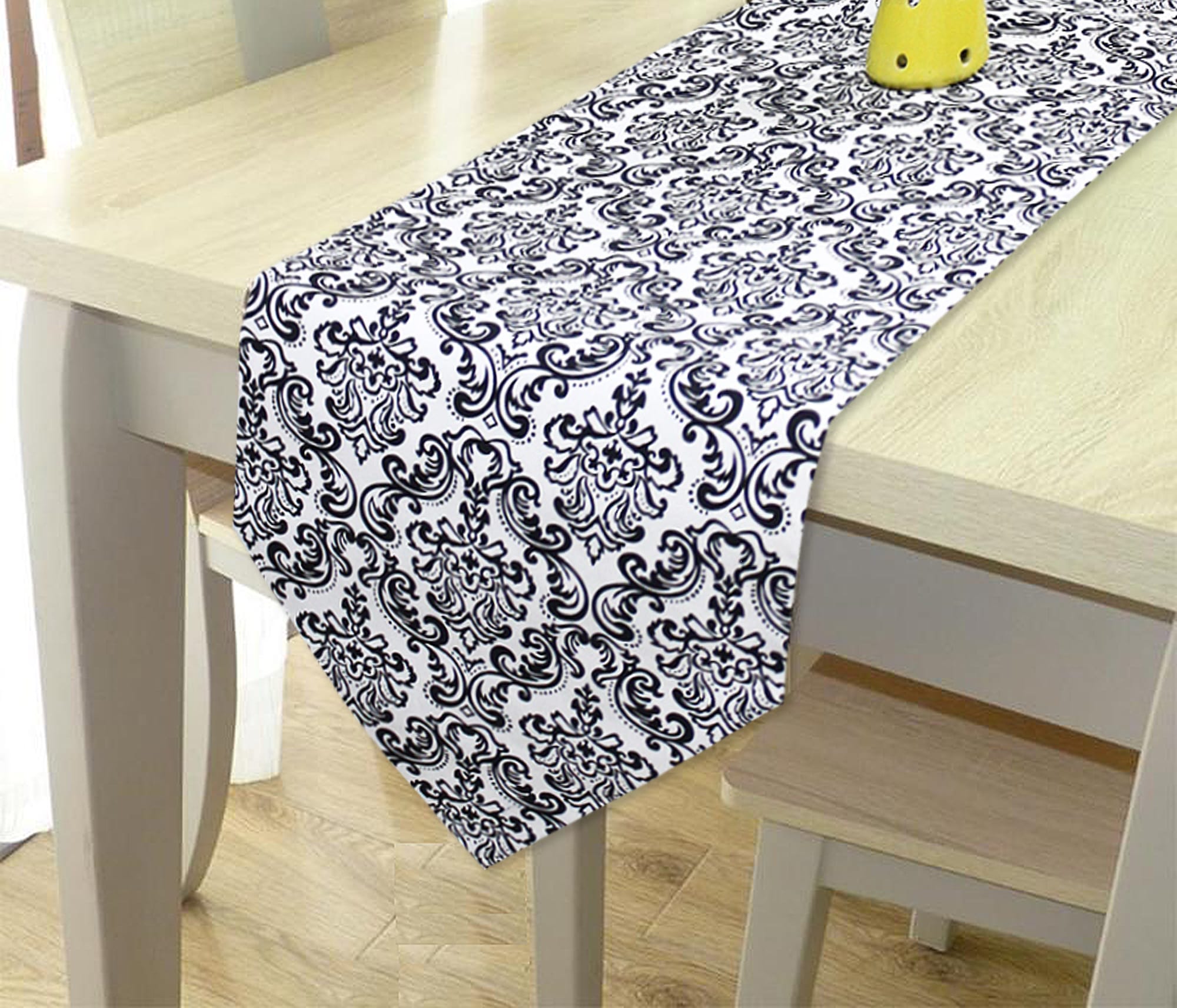 144 TC Damask Cotton Table Runner for 6 Seater Table in Black online