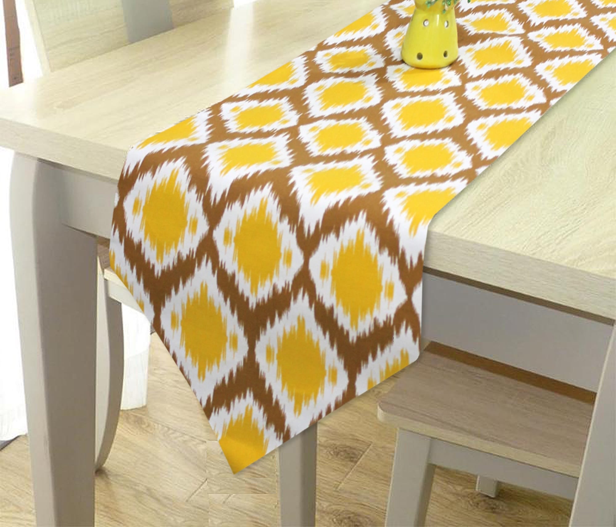 144 TC Ikat Cotton Table Runner for 6 Seater Table in Mustard online 