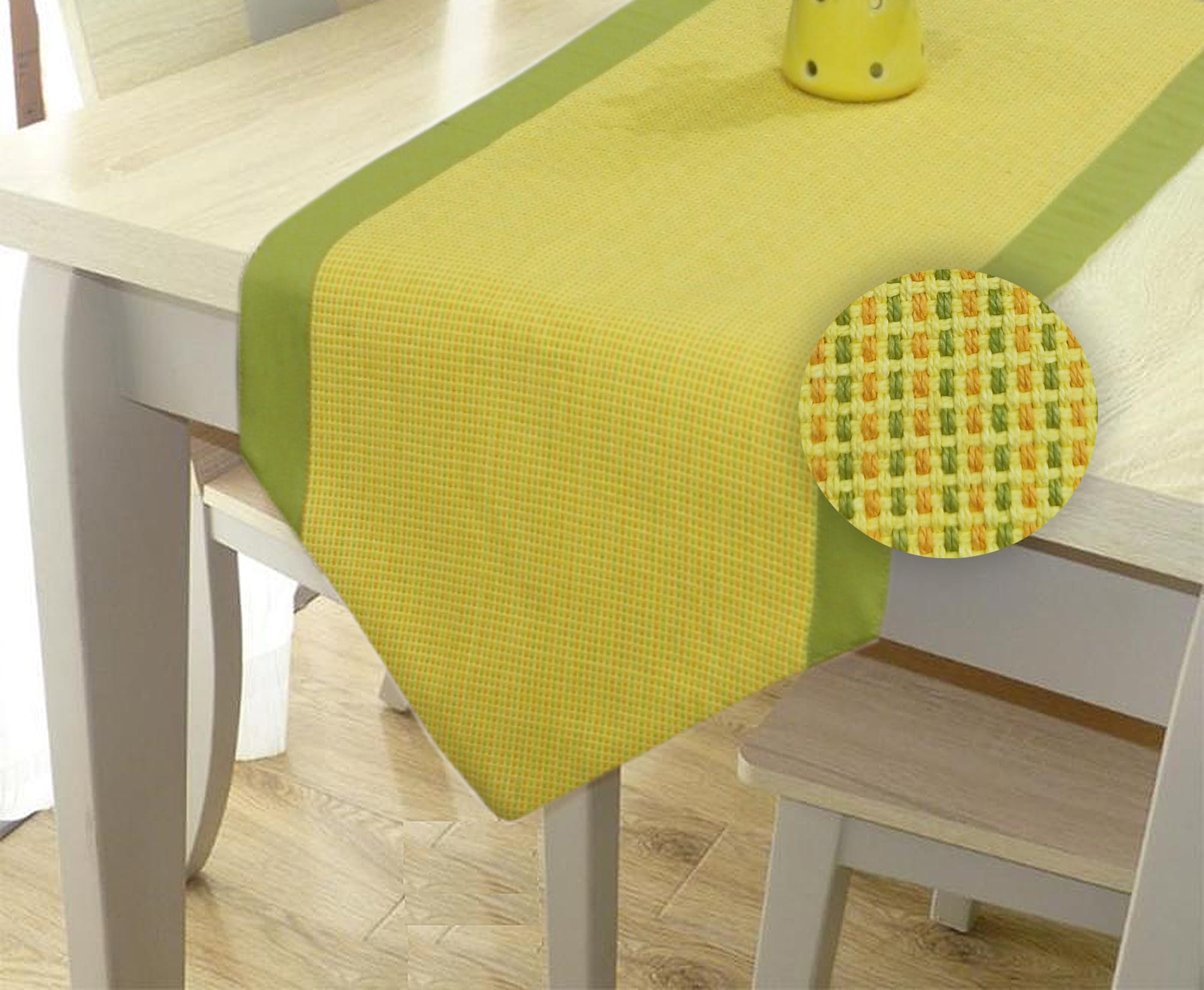 Handloom Yellow Woven Cotton Table Runner (6 Seater Table) online in India