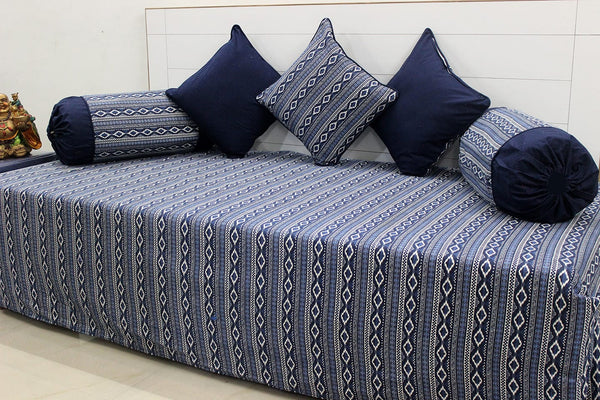 Sofe Blue Print Cotton Traditional Geometrical Diwan Set(6 Pcs) online in India 