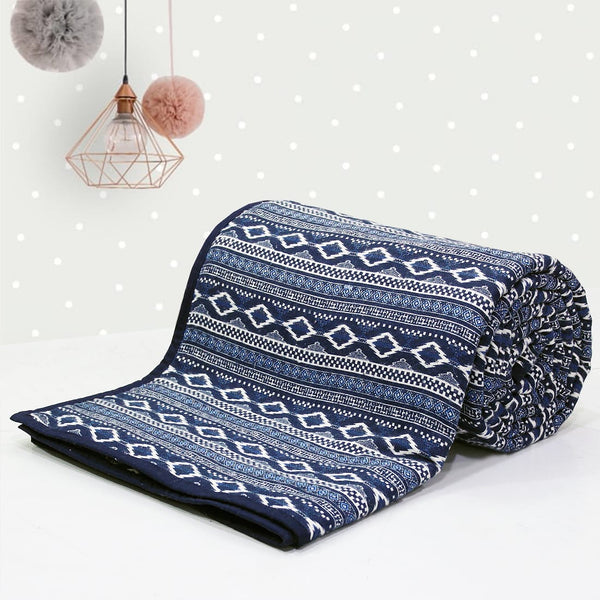 Cozy 3 layer Digital Print Cotton Flannel Blanket In Blue Online At Best prices