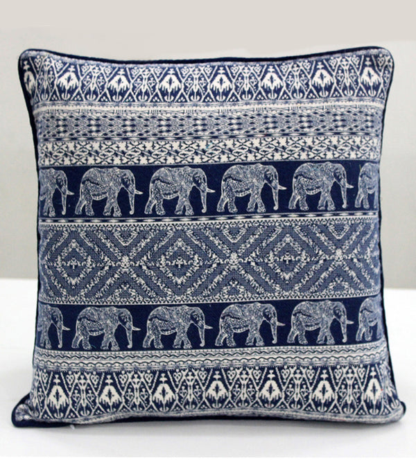 Quartz Printed Traditional One Cotton Cushion Cover - Blue