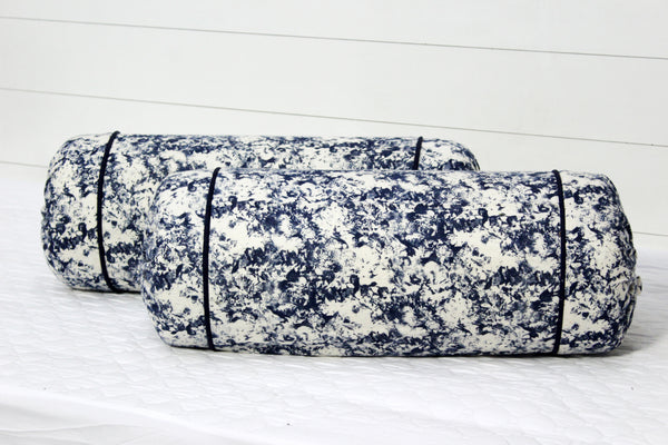 Hand Block Cloud Printed Cotton Bolster Covers in blue- 2 Pcs