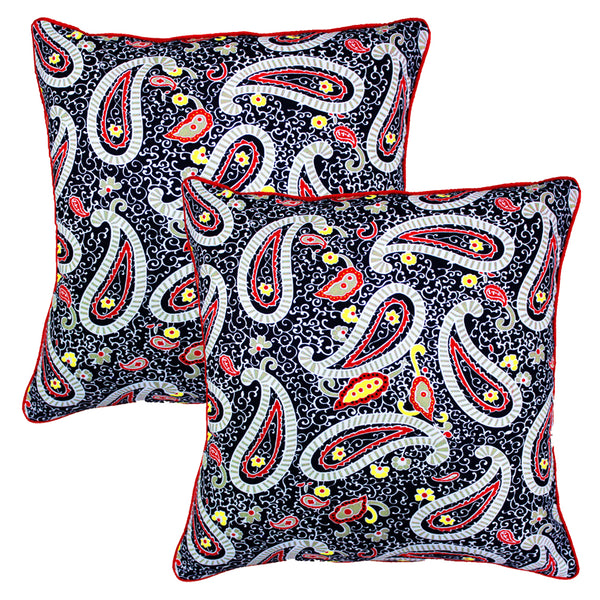 Quartz Printed Paisley Cotton Cushion Cover - Red