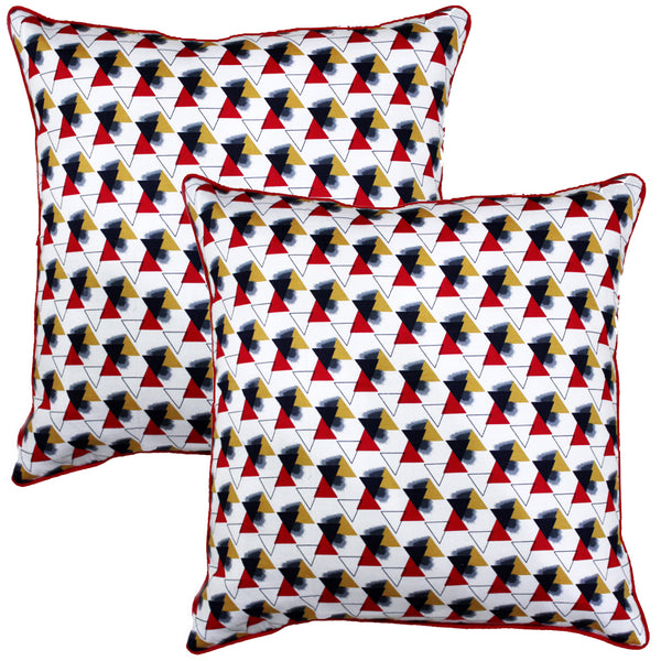 Quartz Printed Geometrical Cotton Cushion Cover - Red