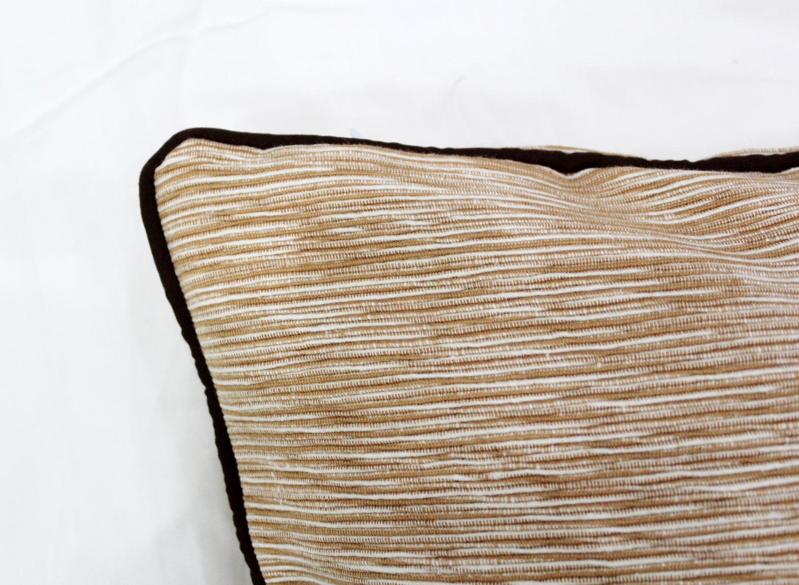 Soft Woven Corded Stripe Cotton Cushion Cover Set in Beige and white online (1Pc)